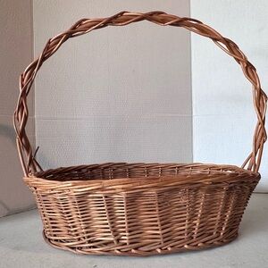 Woven Wicker Basket with Tall Handle - Natural Brown